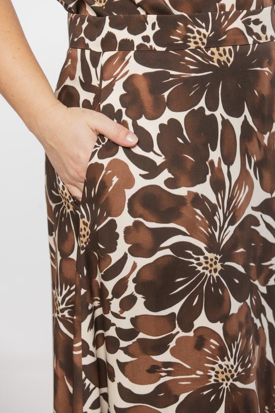 Letnia wiskozowa spódnica w brązowe kwiaty - 4