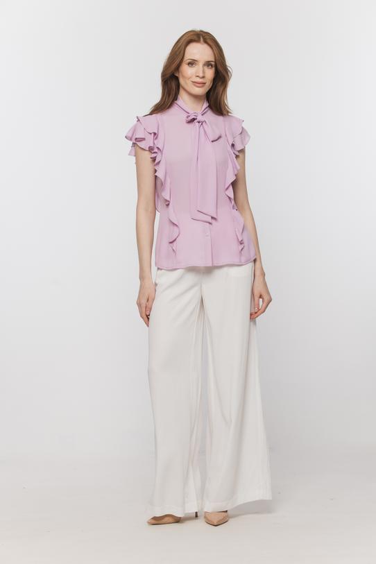 Wizualizacja Liliowa zwiewna bluzka z falbankami i wiązaniem