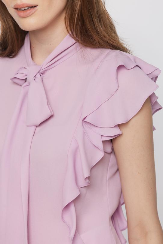 Liliowa zwiewna bluzka z falbankami i wiązaniem - 5