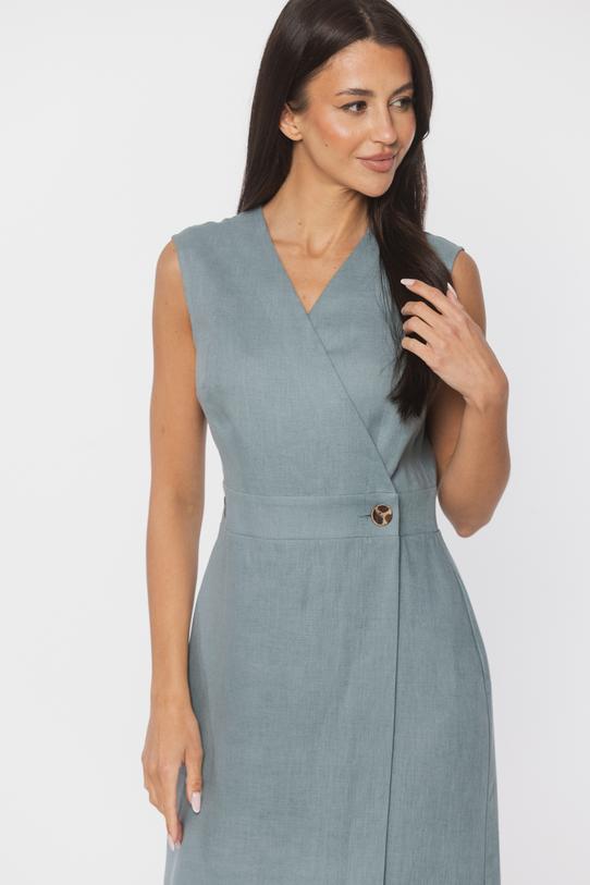 Lniana elegancka sukienka zapinana kopertowo - 3