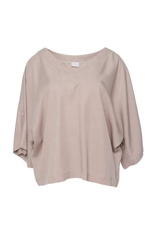 Przewiewna beżowa bluzka z tencelu  o luźnym kroju - 1