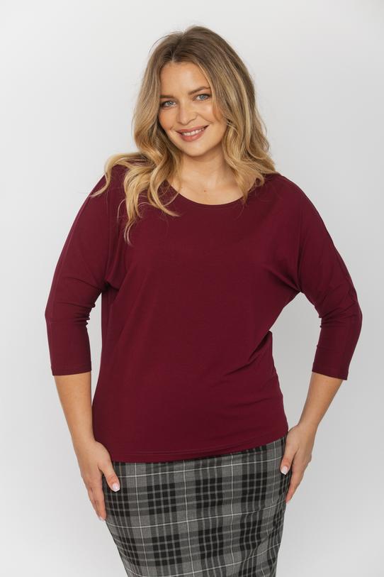 Luźna bordowa bluzka  z dzianiny o nietoperzowym kroju