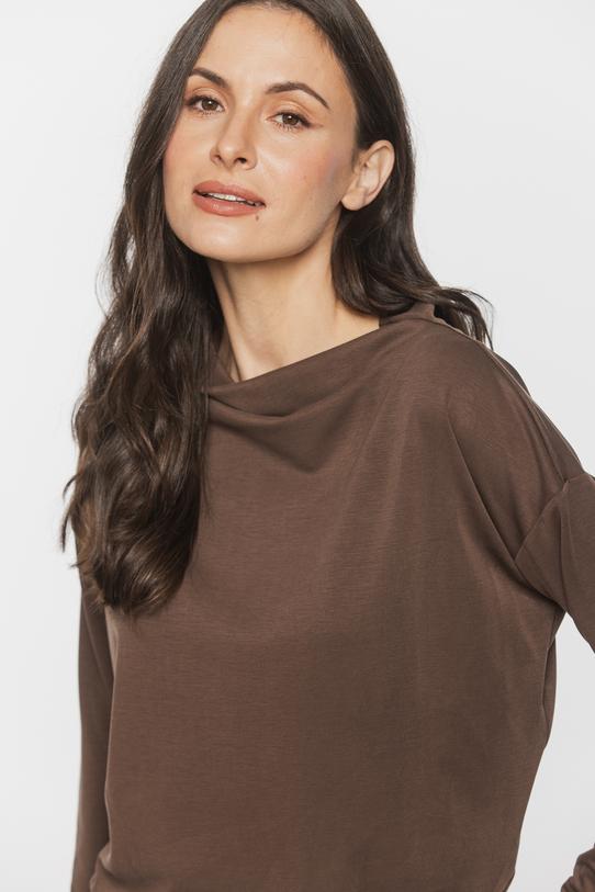 Luźna dzianinowa bluzka w odcieniu brązu z długim rękawem - 4