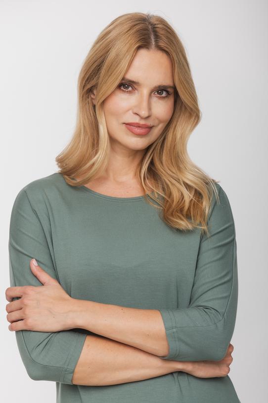 Luźna szałwiowa bluzka z dzianiny o nietoperzowym kroju - 3