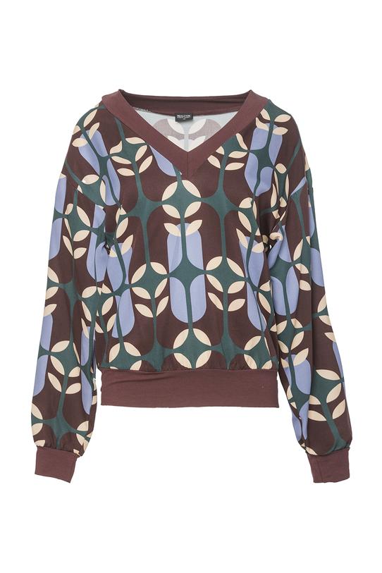 Luźna wiskozowa wzorzysta bluzka ze ściągaczami - 1