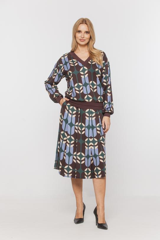 Wizualizacja Luźna wiskozowa wzorzysta bluzka ze ściągaczami