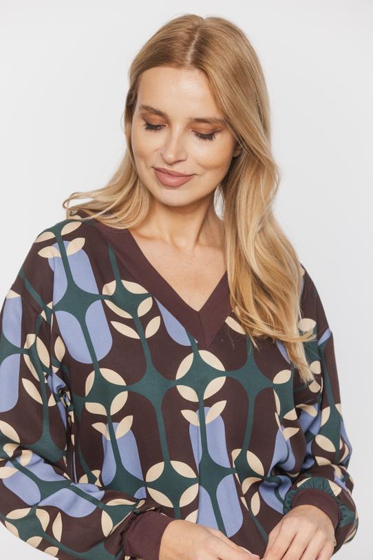 Luźna wiskozowa wzorzysta bluzka ze ściągaczami - 4