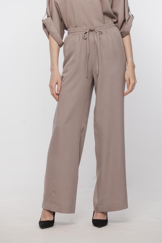 Luźne beżowe spodnie z tkaniny tencel - 2