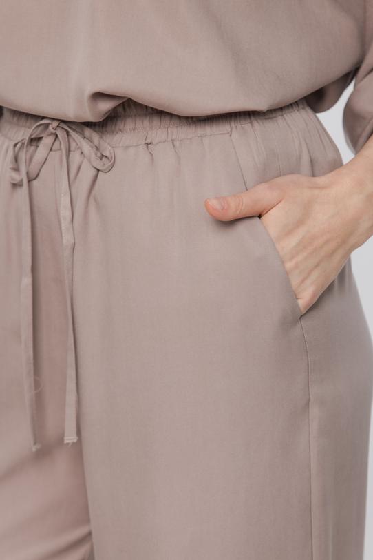 Luźne beżowe spodnie z tkaniny tencel - 4