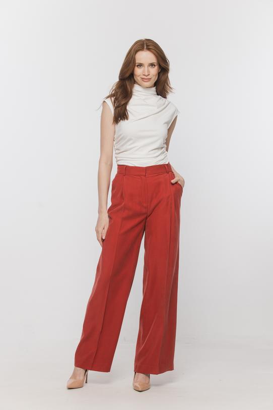 Wizualizacja Luźne ceglaste spodnie z letniej wiskozy