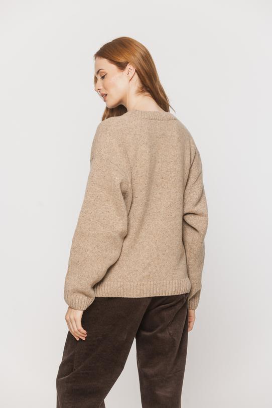 Luźny beżowy sweter z wełny i jedwabiu - 3