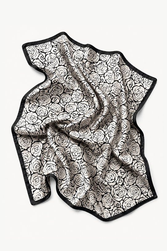 Soft silk scarf with a beige and black pattern - 1