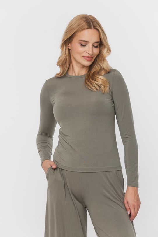 Minimalistyczna bluzka z długim rękawem w kolorze khaki - 2