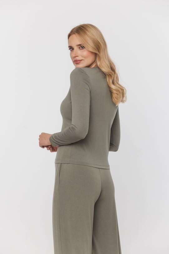 Minimalistyczna bluzka z długim rękawem w kolorze khaki - 4
