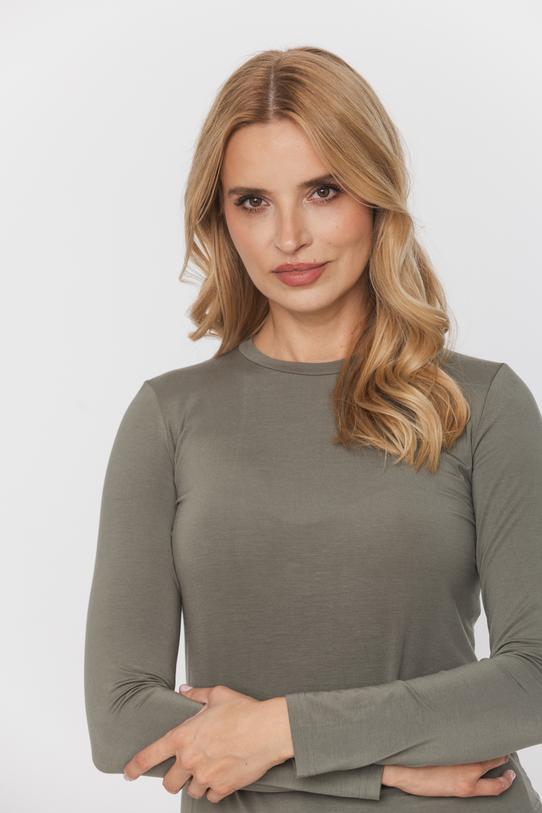 Minimalistyczna bluzka z długim rękawem w kolorze khaki - 5