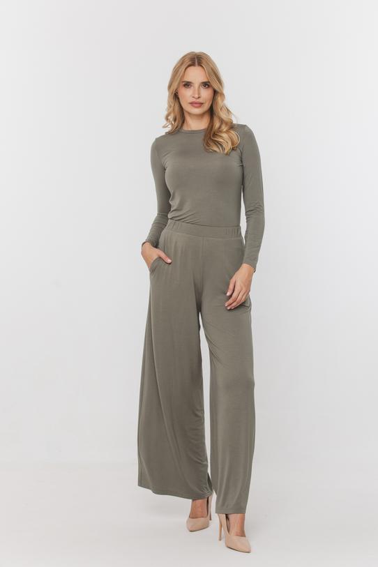 Wizualizacja Minimalistyczna bluzka z długim rękawem w kolorze khaki