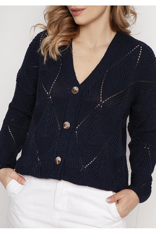 Modny granatowy sweter z guzikami