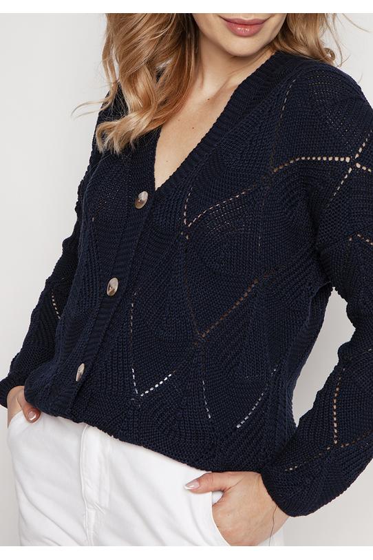 Modny granatowy sweter z guzikami