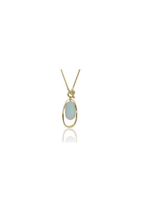common:product-alt-prefix A long gold necklace with a pastel-coloured stone and a clasp