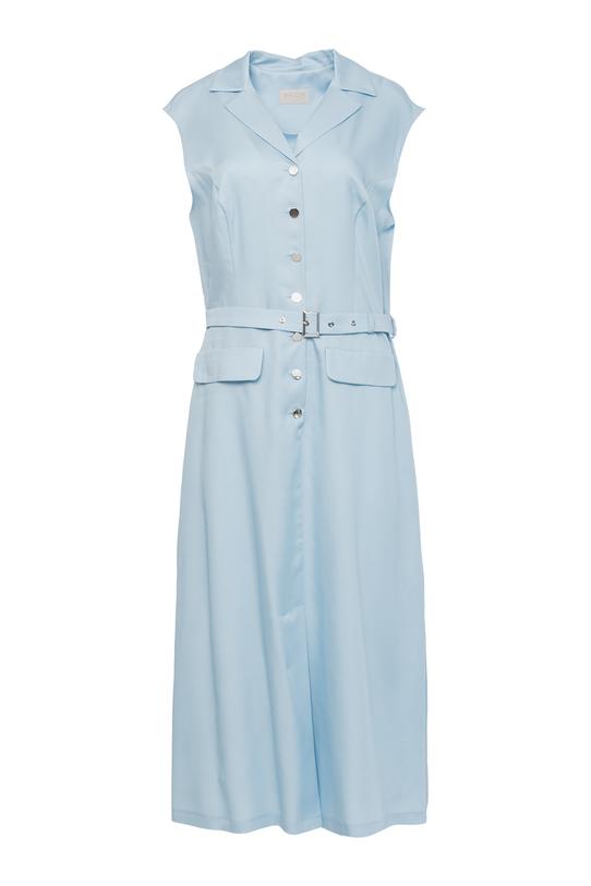 Niebieska sukienka z kołnierzykiem i paskiem - 1