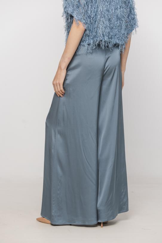 Blue wide-leg trousers made of satin viscose - 2