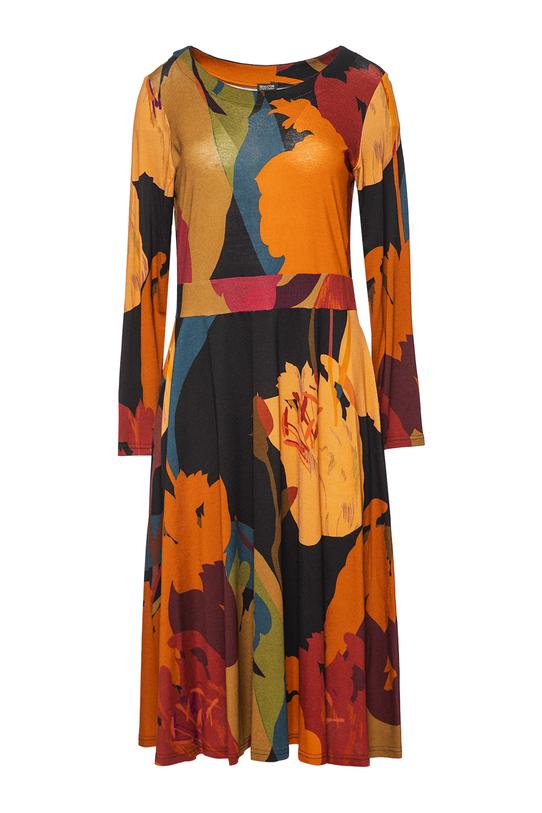 Odcinana w talii dzianinowa sukienka z długim rękawem - 1