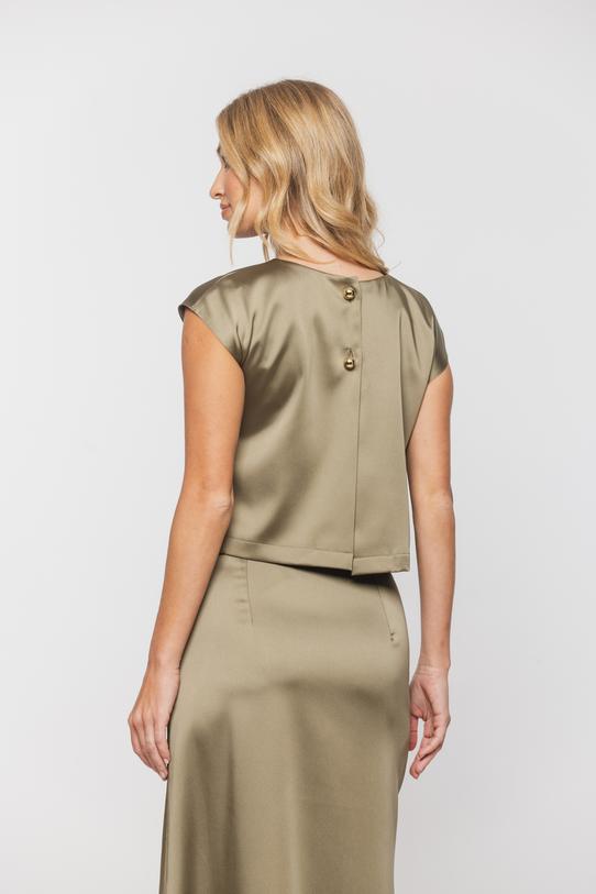 Satynowa bluzka z dekoracyjnym zapięciem z tyłu - 3