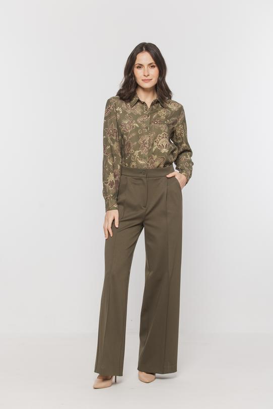 Wizualizacja Oliwkowe eleganckie spodnie ze stębnowanym kantem