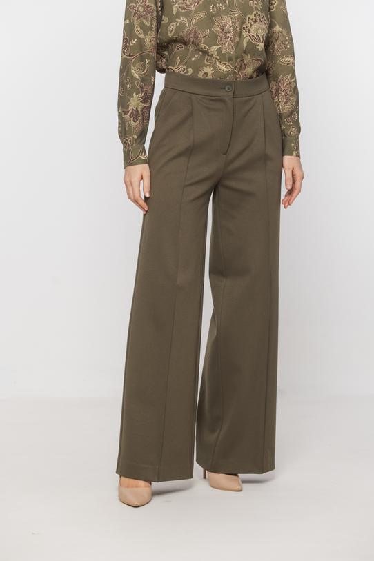 Oliwkowe eleganckie spodnie ze stębnowanym kantem - 2