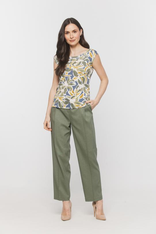 Wizualizacja Oliwkowe spodnie w kant z wiskozy i lnu