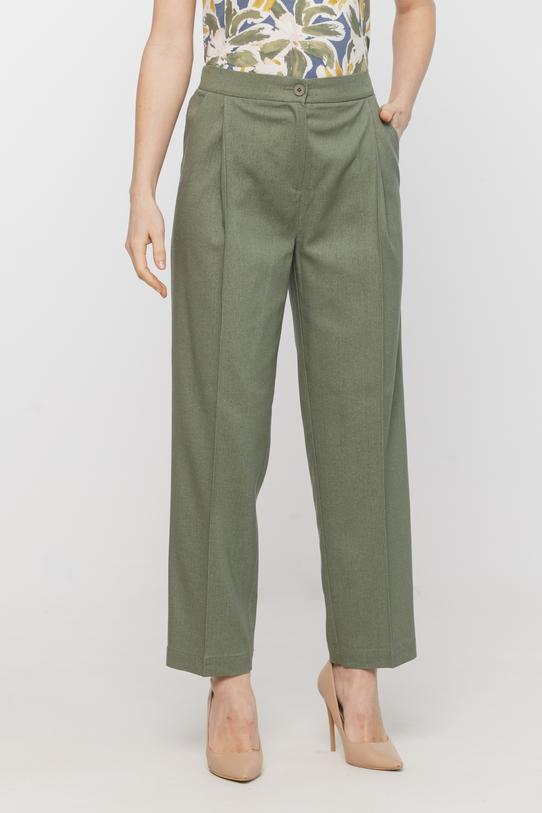 Oliwkowe spodnie w kant z wiskozy i lnu - 2