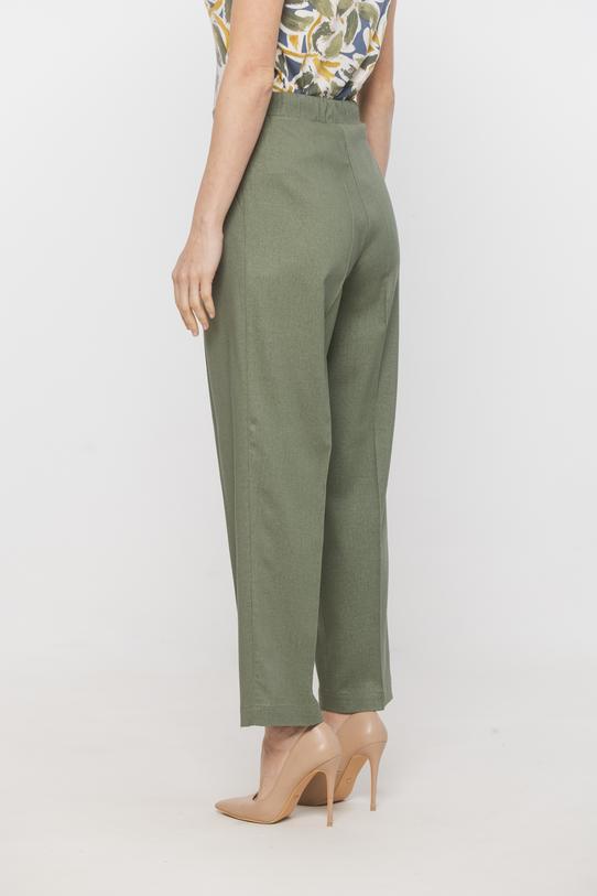 Oliwkowe spodnie w kant z wiskozy i lnu - 3