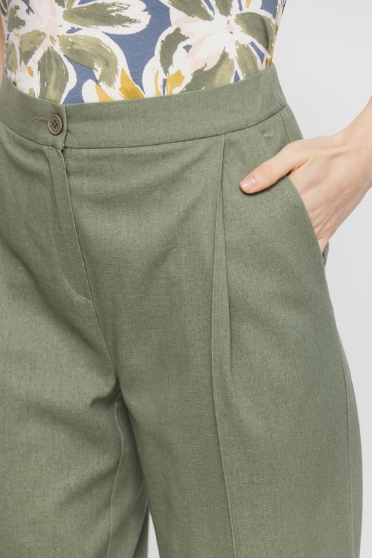Oliwkowe spodnie w kant z wiskozy i lnu - 4