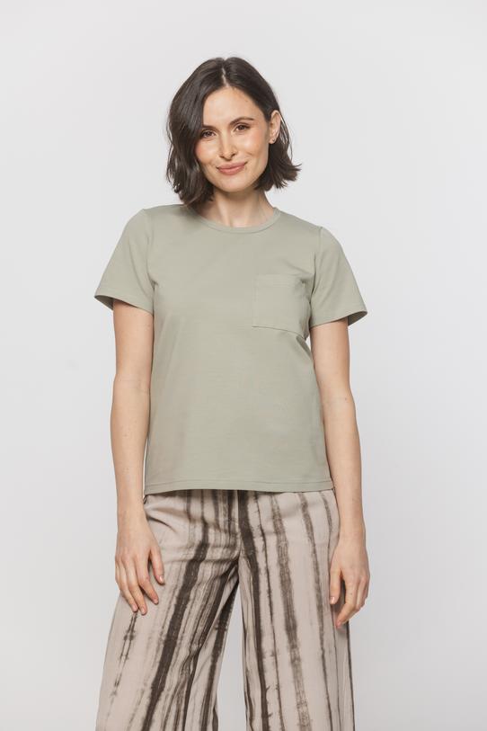 Oliwkowy bawełniany t-shirt z kieszonką - 2