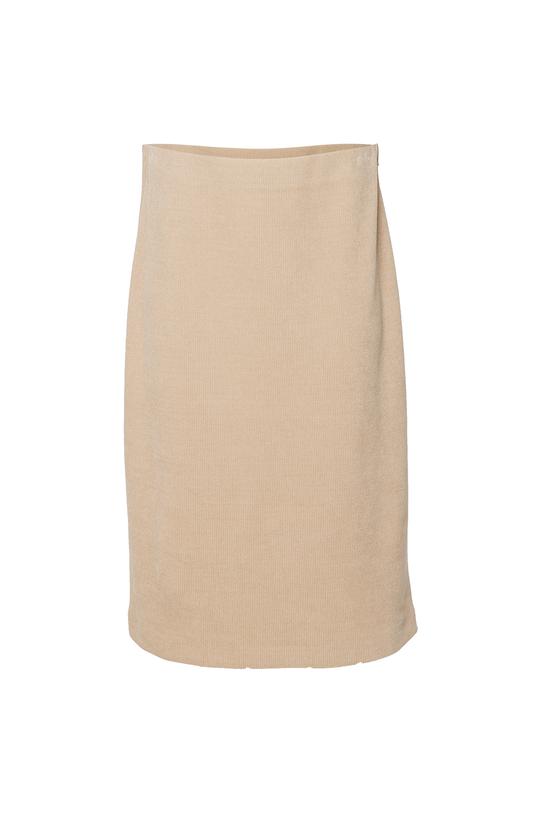 Ołówkowa beżowa spódnica z prążkowanej dzianiny - 1