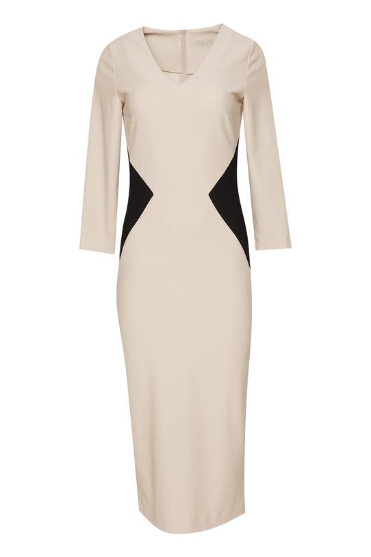 Ołówkowa beżowa sukienka z wyszczuplającą wstawką w talii - 1