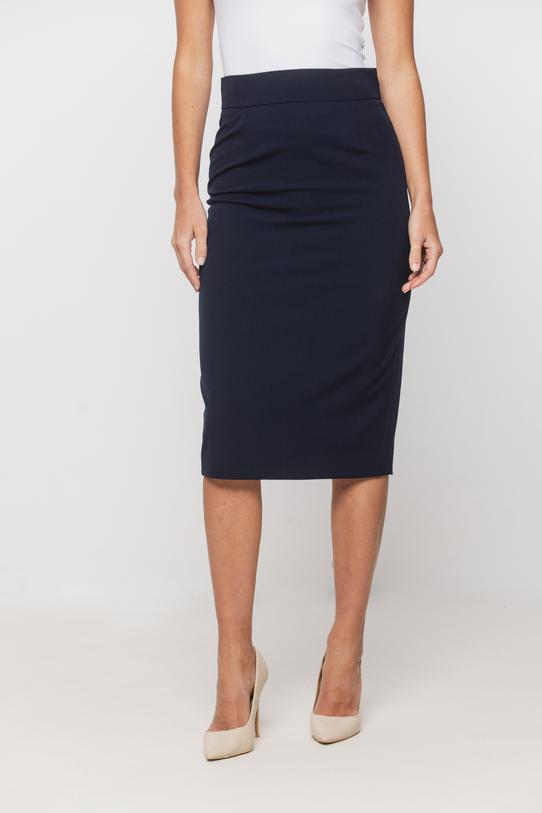 Ołówkowa granatowa spódnica za kolano - 2