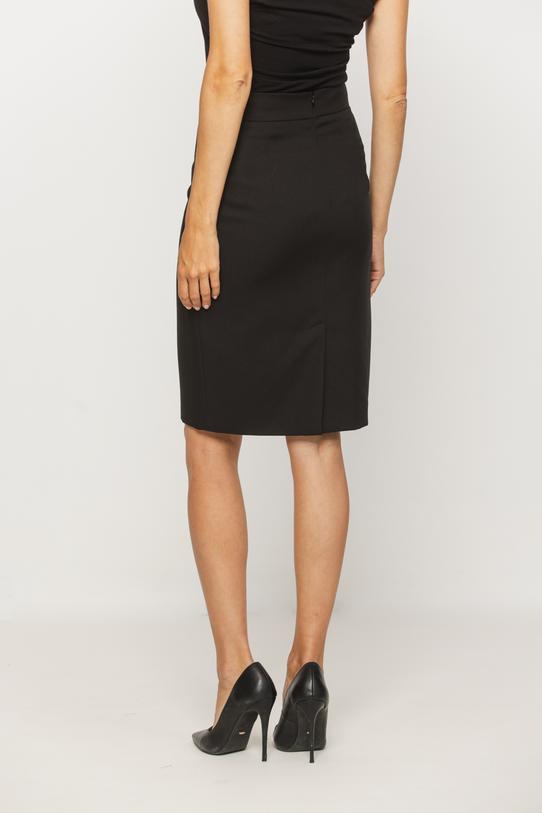 Ołówkowa spódnica z rozporkiem z eleganckiej czarnej tkaniny - 3