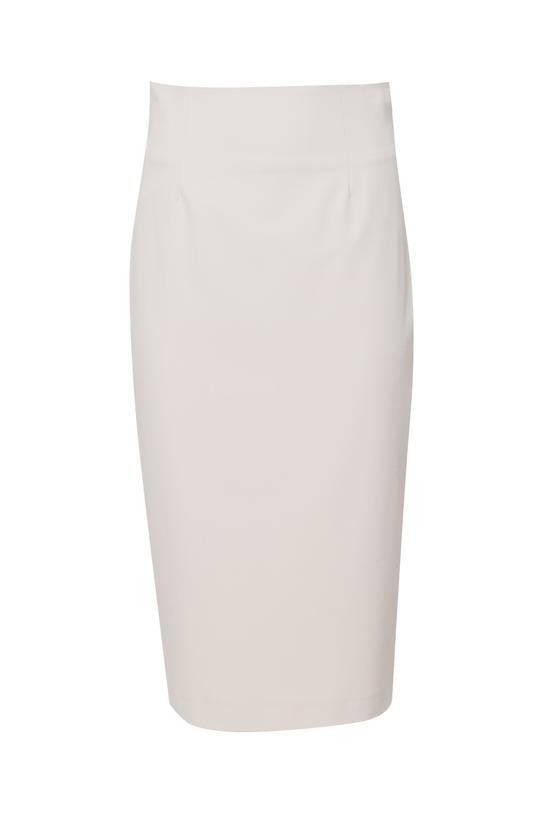 Ołówkowa spódnica za kolano z beżowej tkaniny - 1