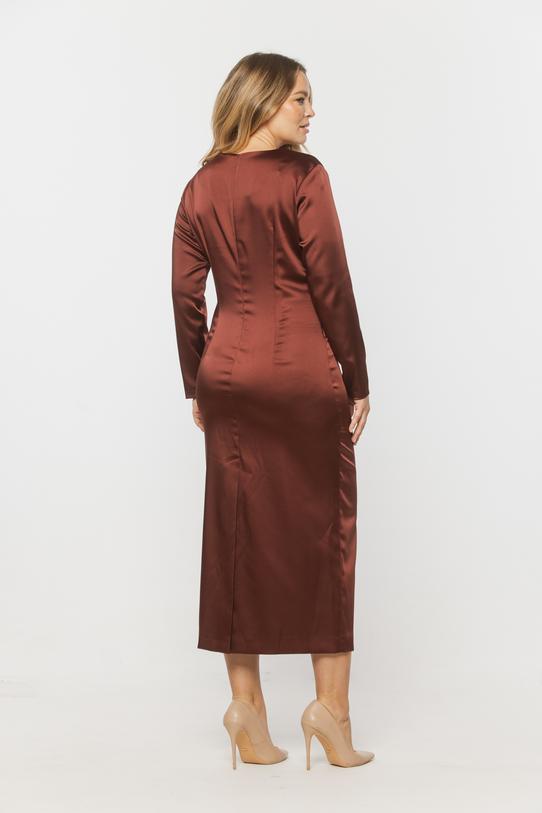 Ołówkowa sukienka midi z bordowej satyny - 3