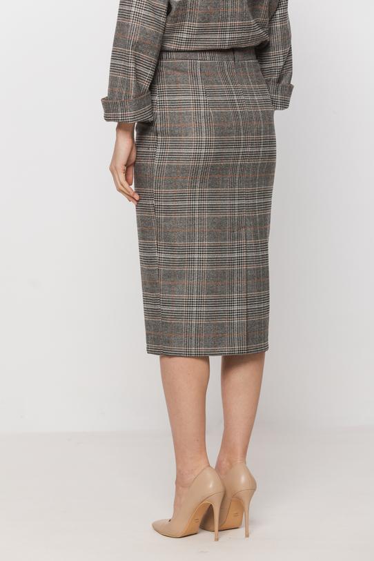 Ołówkowa szara spódnica w brązową kratkę - 3