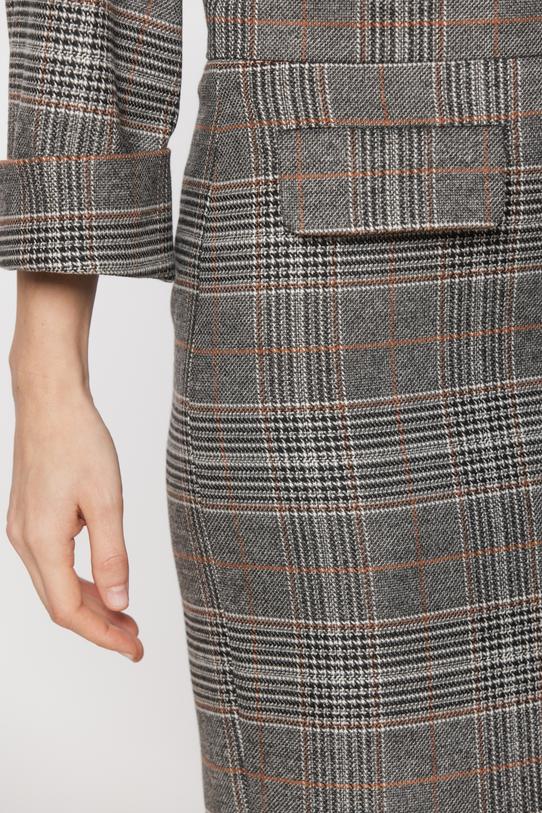 Ołówkowa szara spódnica w brązową kratkę - 4