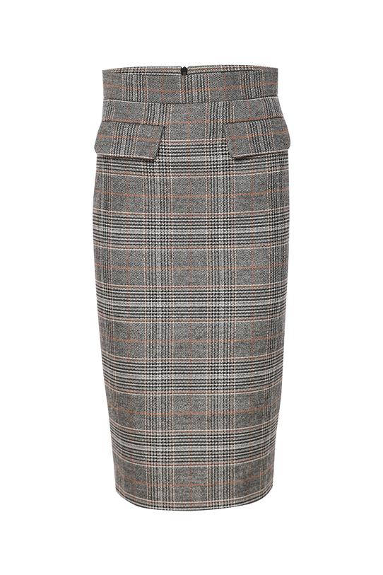 Ołówkowa szara spódnica w brązową kratkę - 1