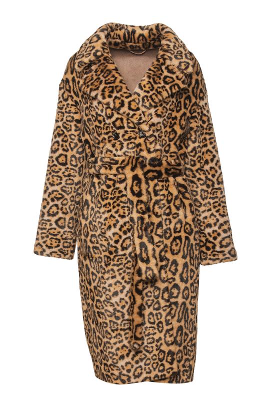 Panterkowy beżowy płaszcz syntetycznego futerka - 1