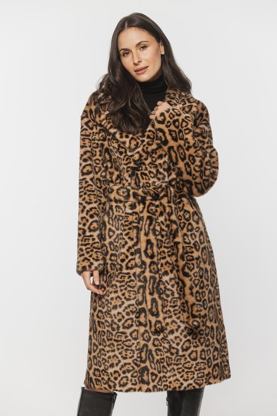 Panterkowy beżowy płaszcz syntetycznego futerka - 2