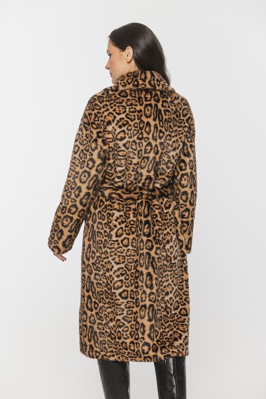 Panterkowy beżowy płaszcz syntetycznego futerka - 3
