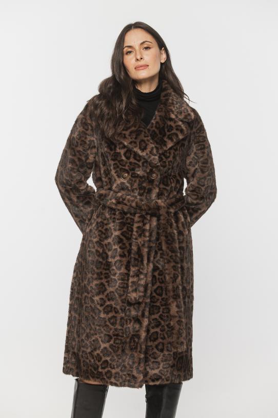 Panterkowy brązowy płaszcz syntetycznego futerka - 2