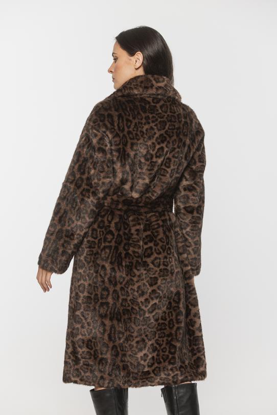 Panterkowy brązowy płaszcz syntetycznego futerka - 3