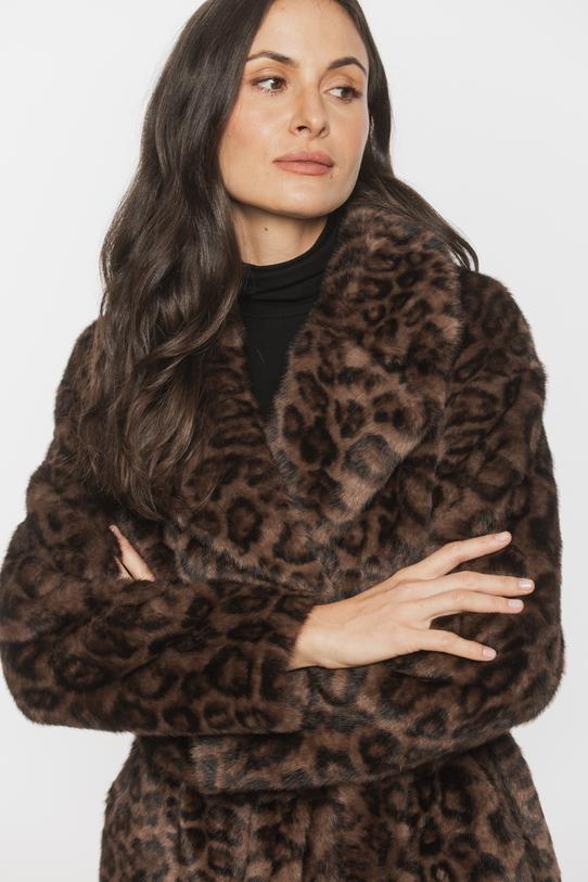Panterkowy brązowy płaszcz syntetycznego futerka - 4