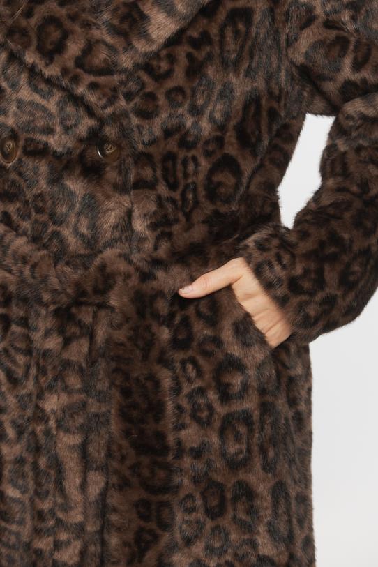 Panterkowy brązowy płaszcz syntetycznego futerka - 5